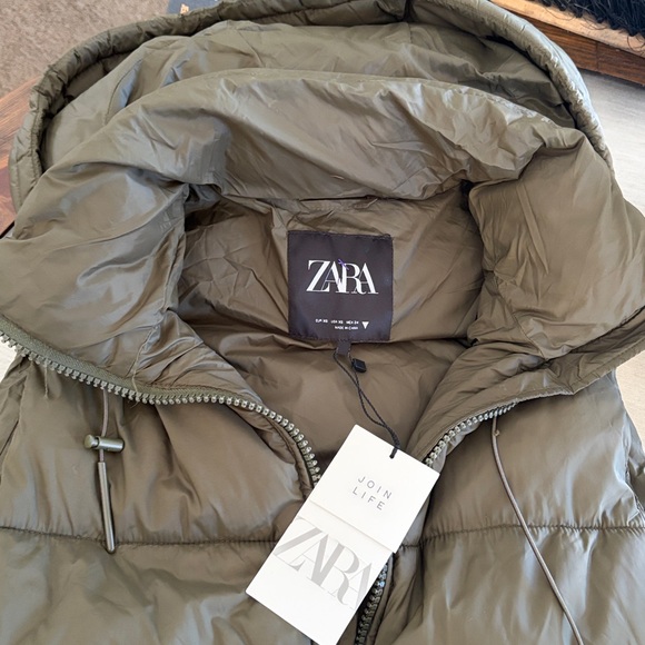 Zara long puffer vest Dark Green New with Tags Size XS - Picture 5 of 5